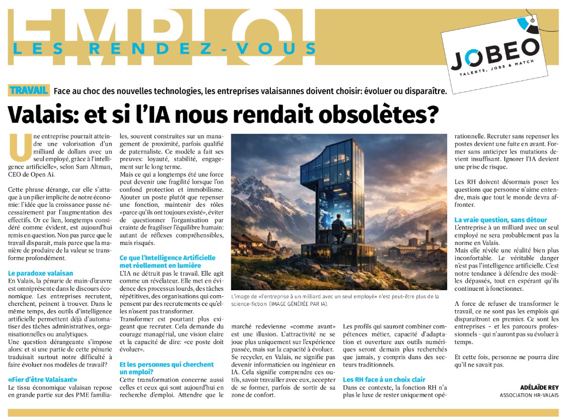 Emploi Valais et si lIA nous rendait obsolète